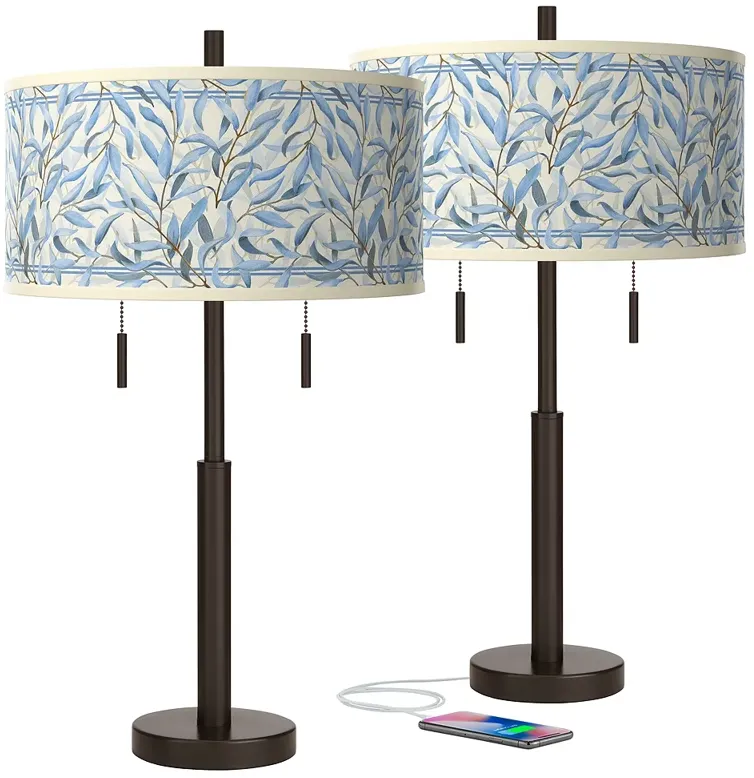 Giclee Glow Robbie 25 1/2" Amity Shade Bronze USB Table Lamps Set of 2