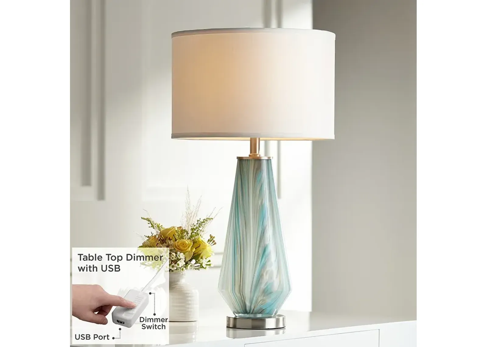 Possini Euro Jaime 26" Blue Gray Art Glass Table Lamp with USB Dimmer