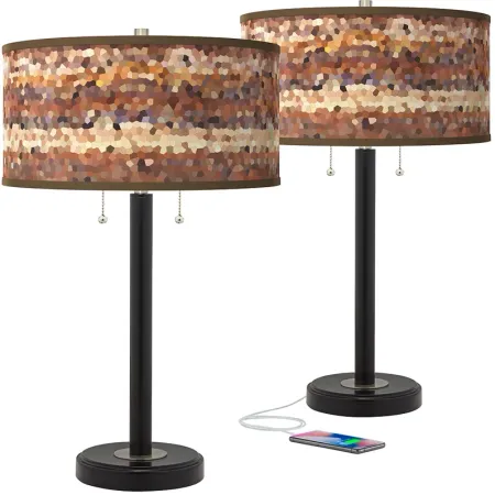 Red Rock Arturo Black Bronze USB Table Lamps Set of 2