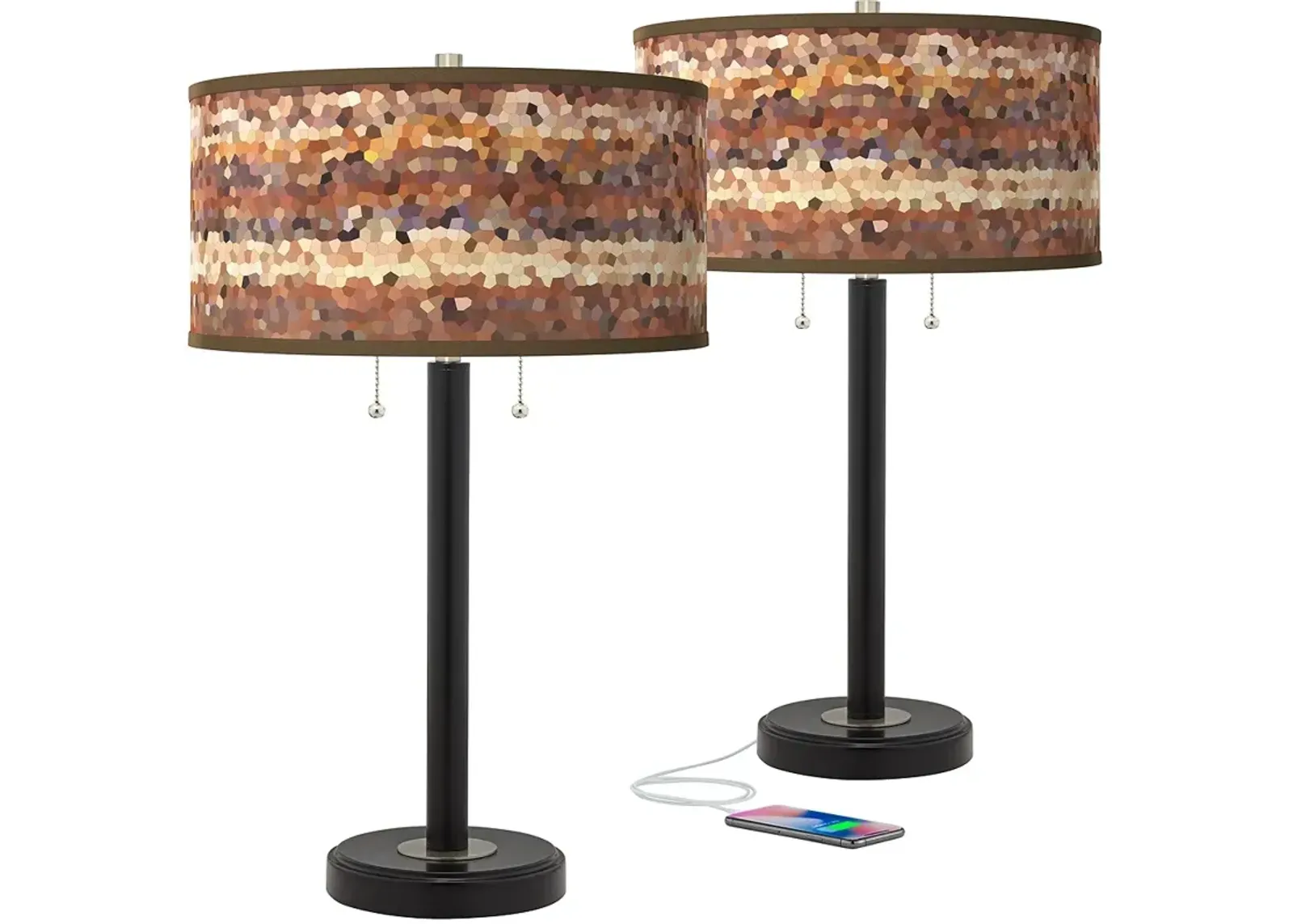 Red Rock Arturo Black Bronze USB Table Lamps Set of 2