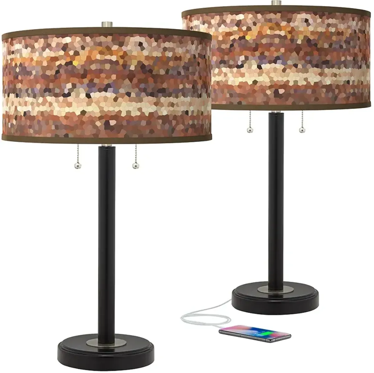 Red Rock Arturo Black Bronze USB Table Lamps Set of 2