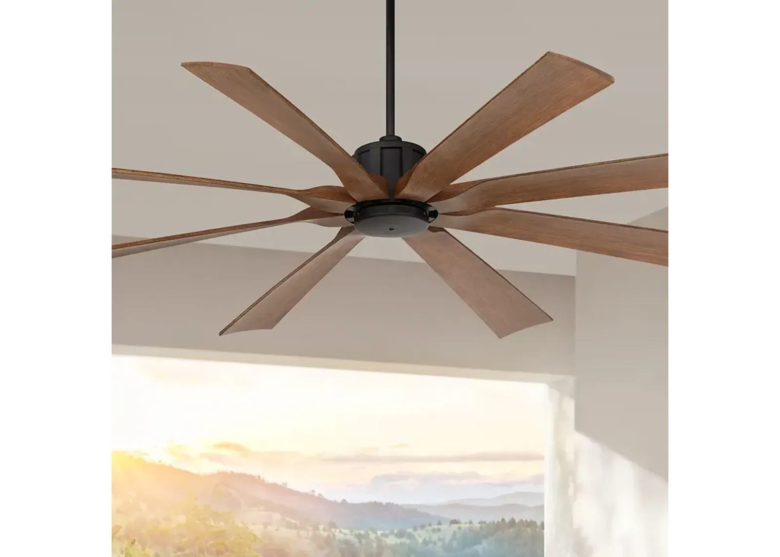 70" Possini Euro Defender Matte Black Koa Damp Ceiling Fan with Remote