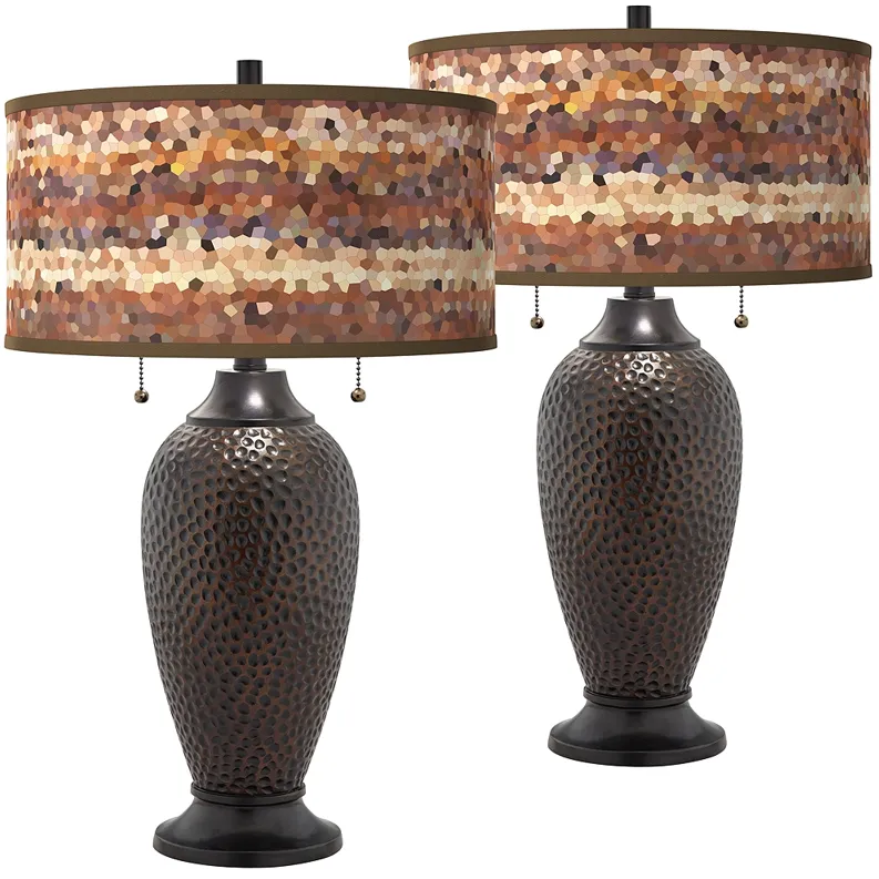 Red Rock Zoey Hammered Oil-Rubbed Bronze Table Lamps Set of 2
