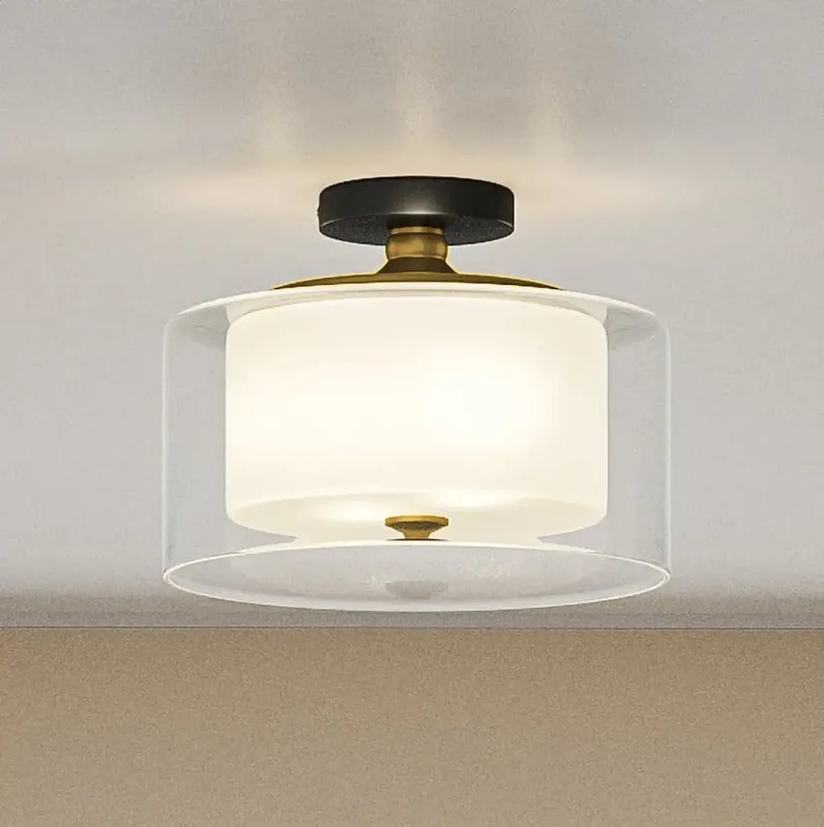 Quoizel Rowland 14" Wide Matte Black Dual Glass Ceiling Light