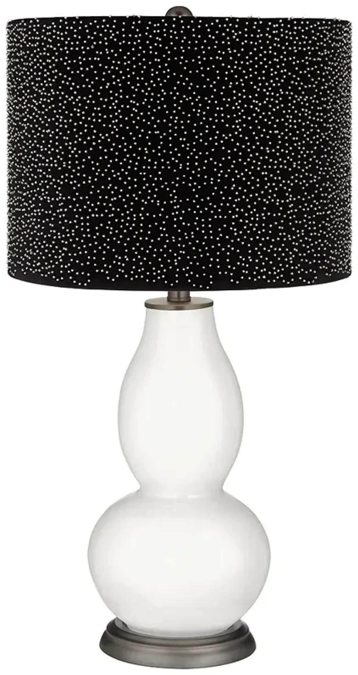 Winter White Double Gourd Table Lamp w/ Black Scatter Gold Shade