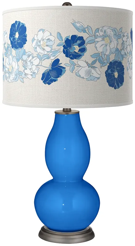 Color Plus Double Gourd 29 1/2" Rose Bouquet Royal Blue Table Lamp