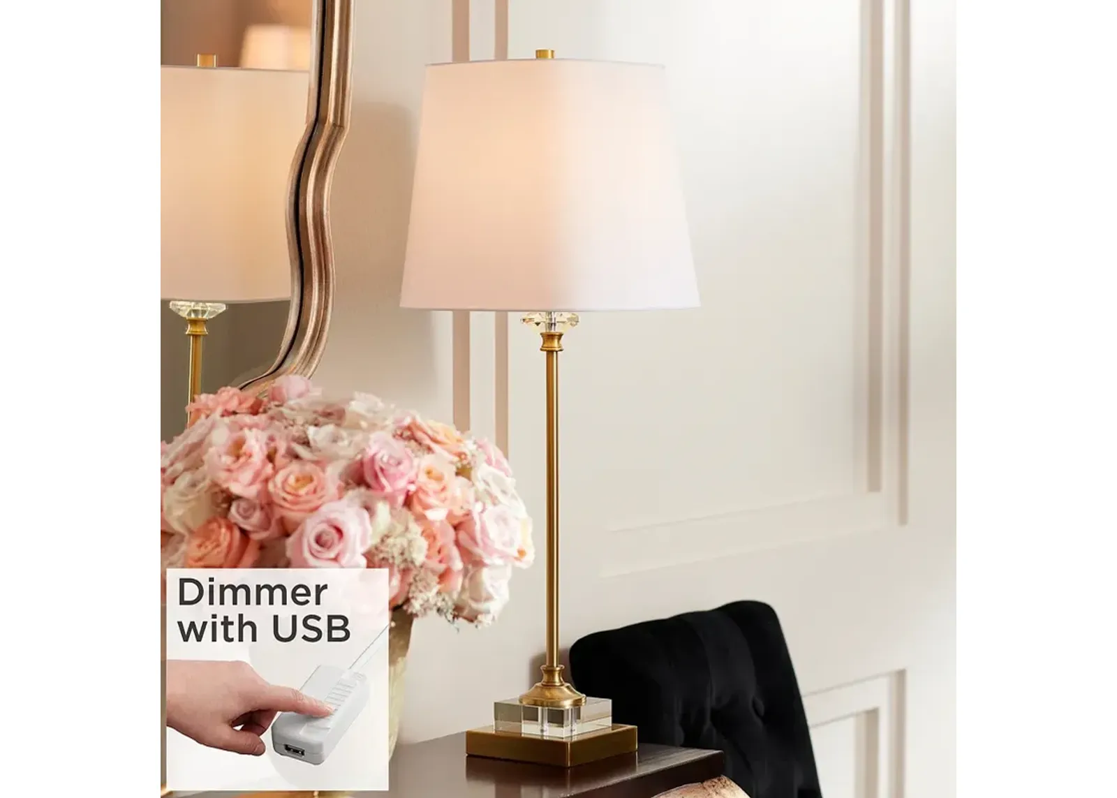 Regency Hill Julia 29 1/2" Gold Crystal Buffet Lamp with USB Dimmer