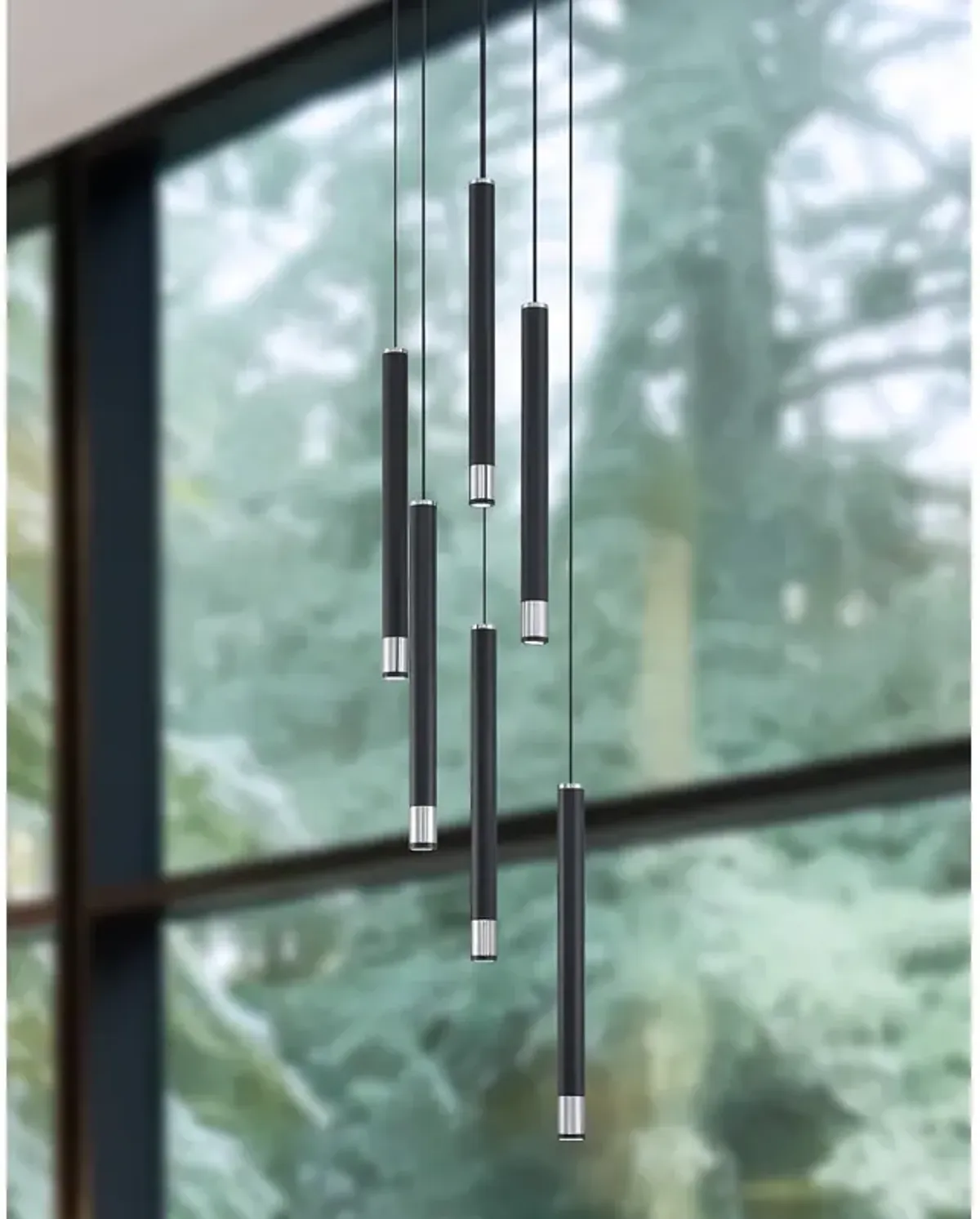 George Kovacs  Wand LED 6-Light Coal and Brushed Nickel Pan Pendant