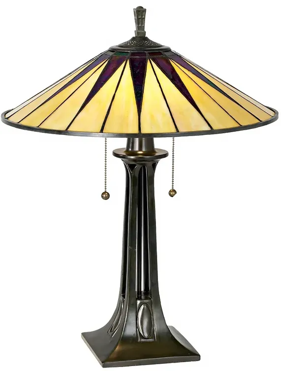 Quoizel Gotham 25" Antique Bronze Mission Tiffany-Style Table Lamp