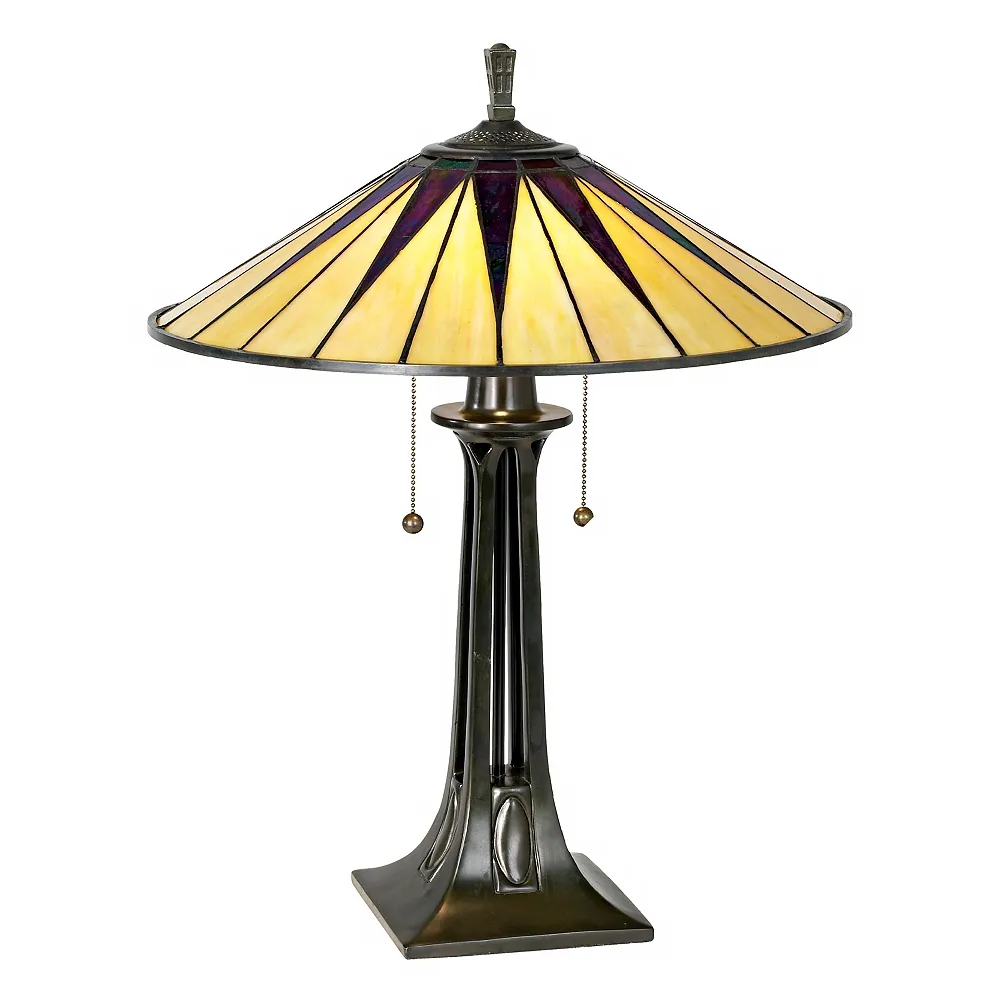 Quoizel Gotham 25" Antique Bronze Mission Tiffany-Style Table Lamp