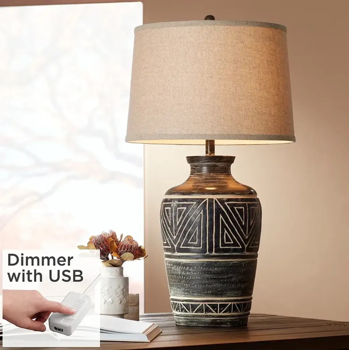 John Timberland Miguel 32" Southwest Rustic Table Lamp with USB Dimmer