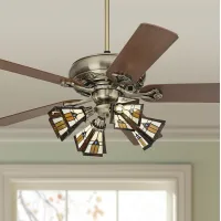 52" Casa Trilogy Brass and Mission Glass LED Ceiling Fan