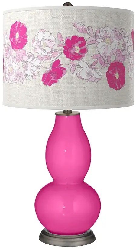 Color Plus Double Gourd 29 1/2" Rose Bouquet Fuchsia Pink Table Lamp