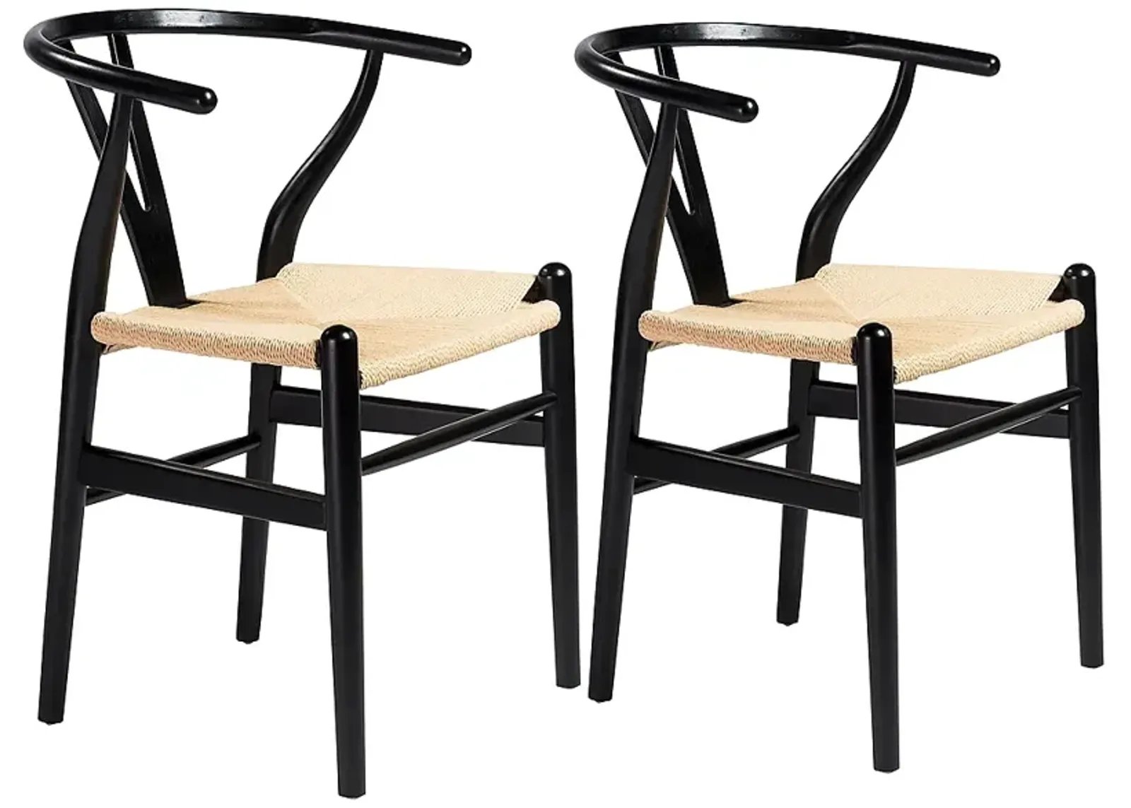 Evelina Black Wood Side Chairs Set of 2 with Natural Seat