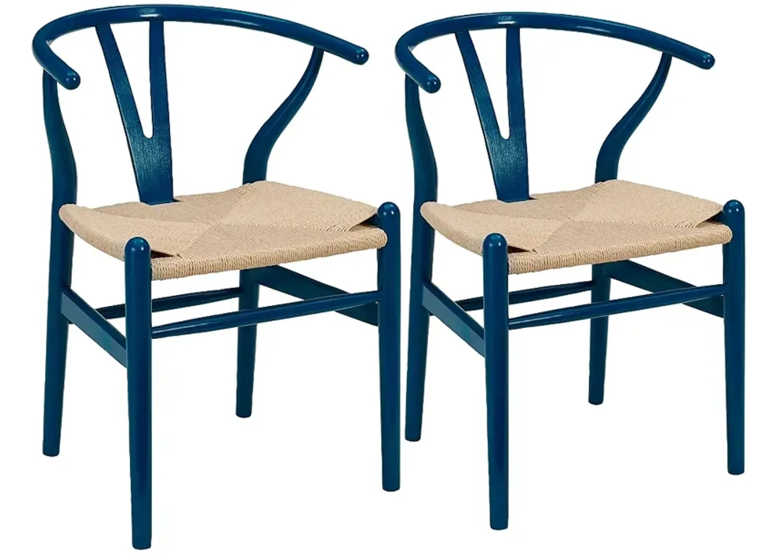 Evelina Blue Wood Side Chairs Set of 2 with Natural Seat