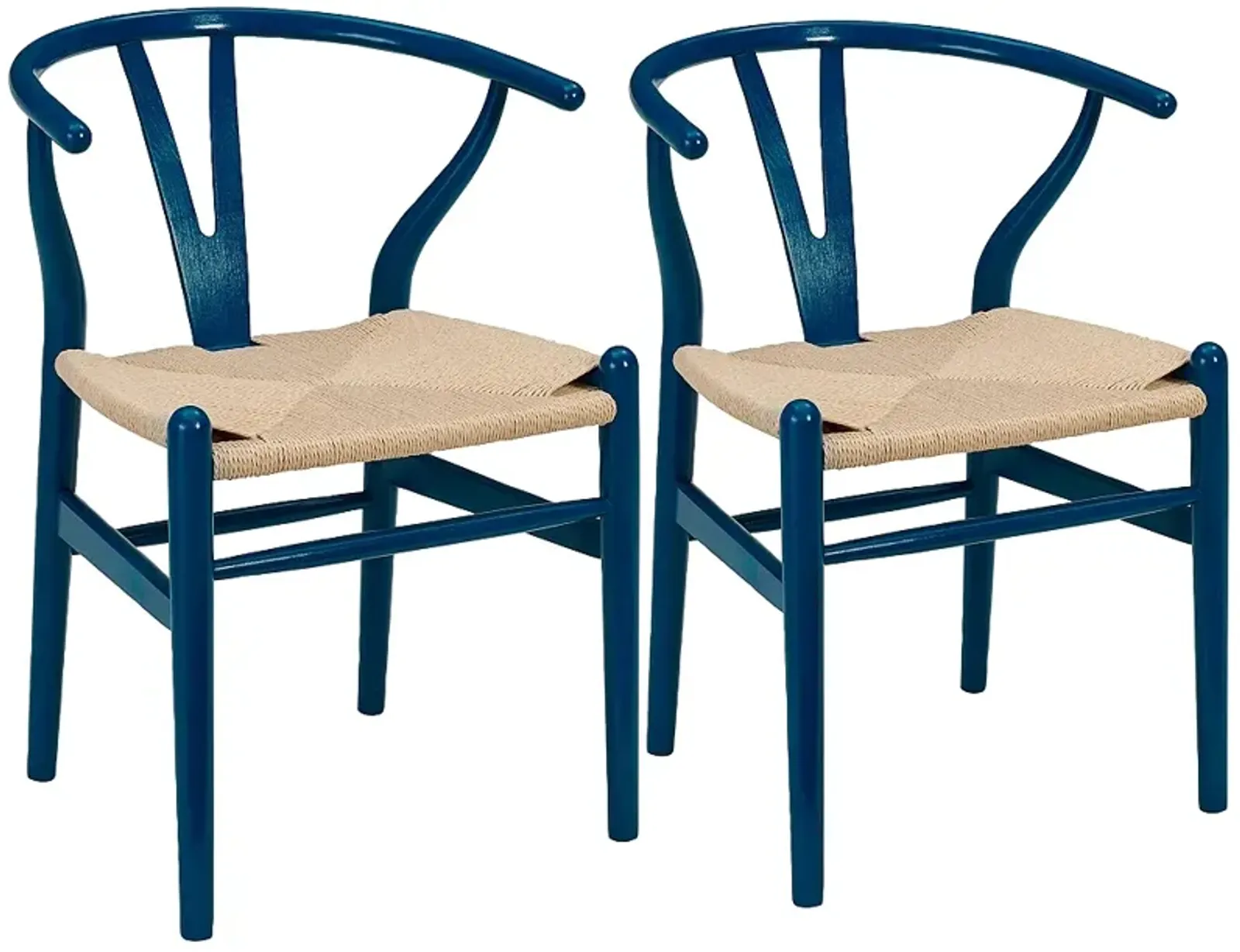 Evelina Blue Wood Side Chairs Set of 2 with Natural Seat