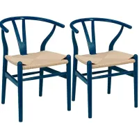 Evelina Blue Wood Side Chairs Set of 2 with Natural Seat