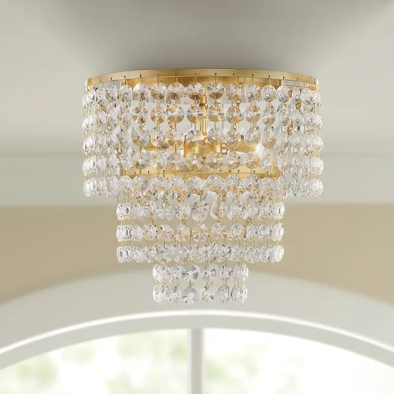 Crystorama Gabrielle 14" Wide Antique Gold Crystal Ceiling Light