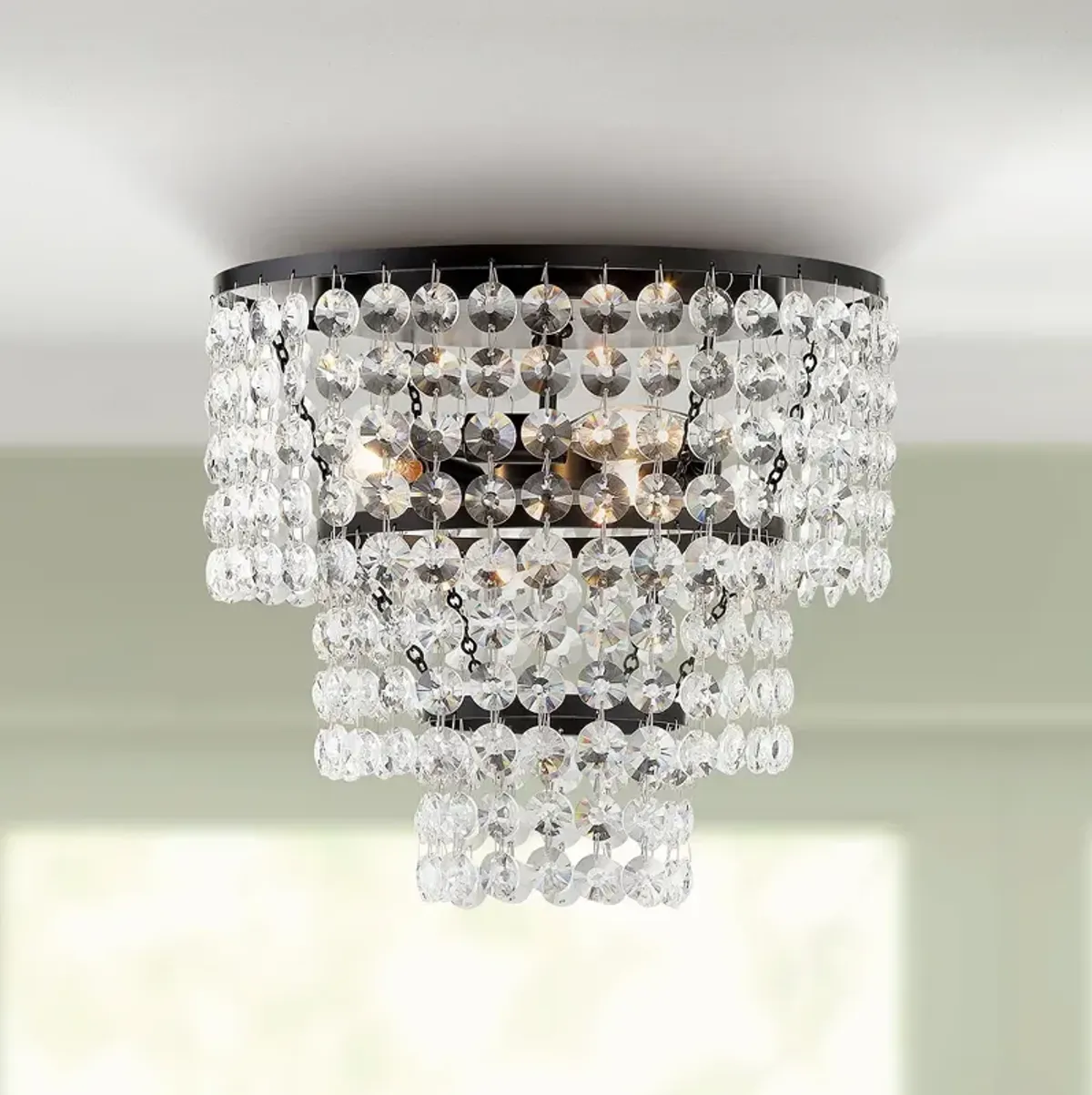 Crystorama Gabrielle 14" Wide Matte Black Crystal Ceiling Light