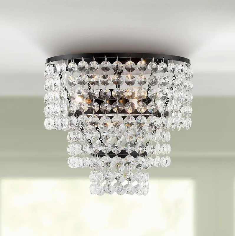 Crystorama Gabrielle 14" Wide Matte Black Crystal Ceiling Light