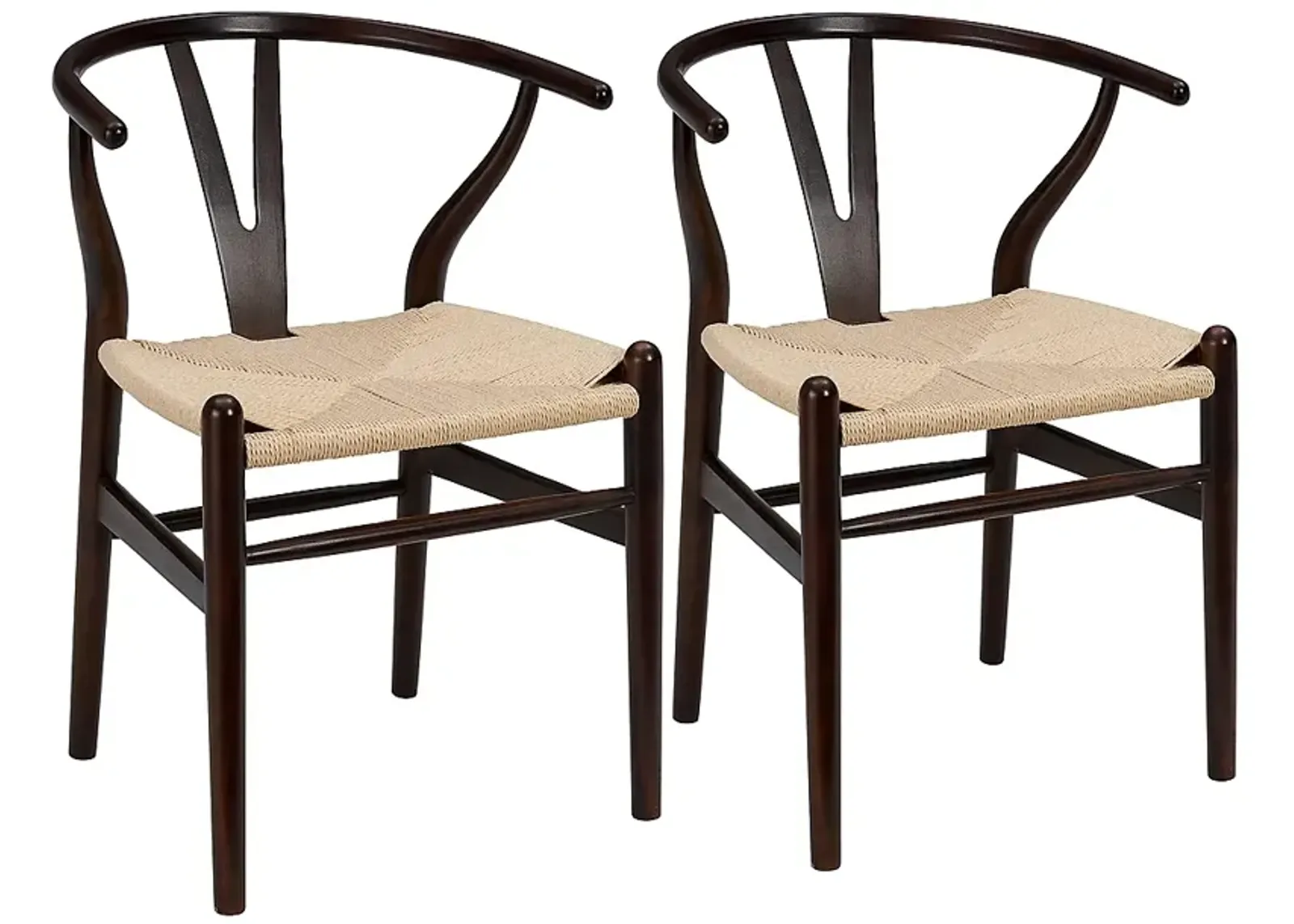 Evelina Walnut Wood Side Chairs Set of 2 with Natural Seat