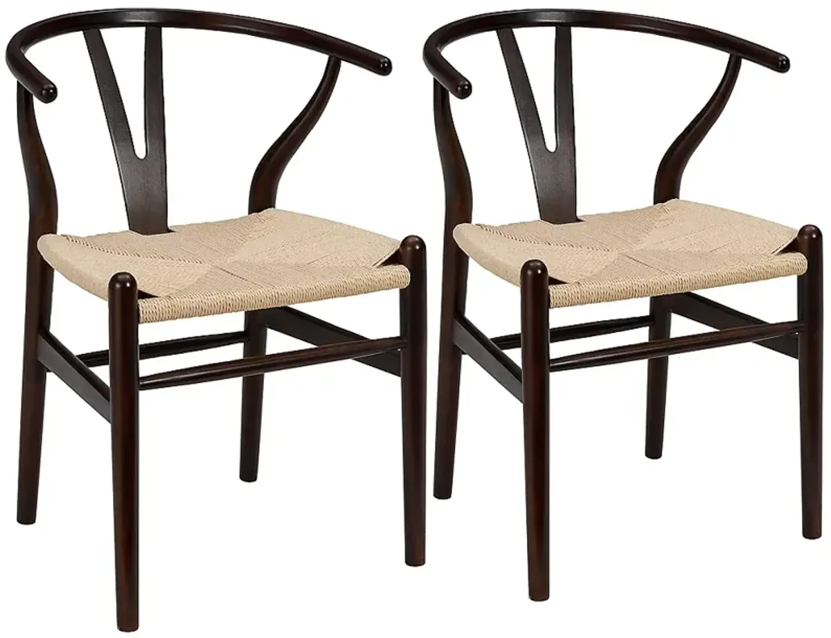 Evelina Walnut Wood Side Chairs Set of 2 with Natural Seat