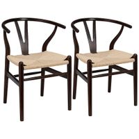 Evelina Walnut Wood Side Chairs Set of 2 with Natural Seat