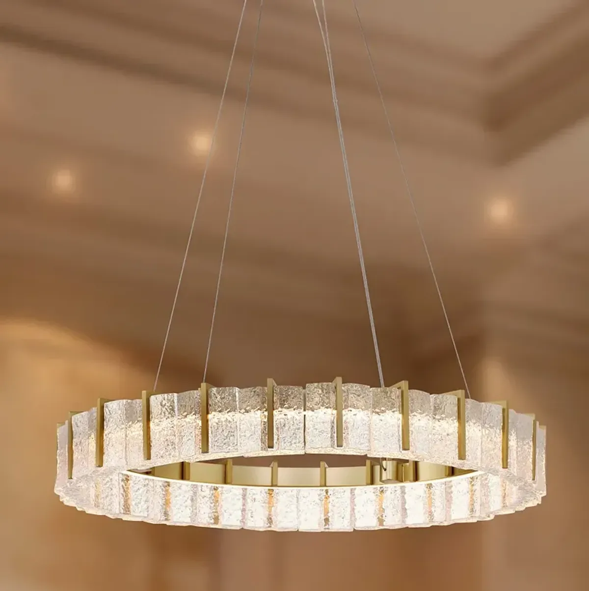 Minka Lavery Sevryn LED 27.55-in Soft Brass Ring Pendant with Glass Shade