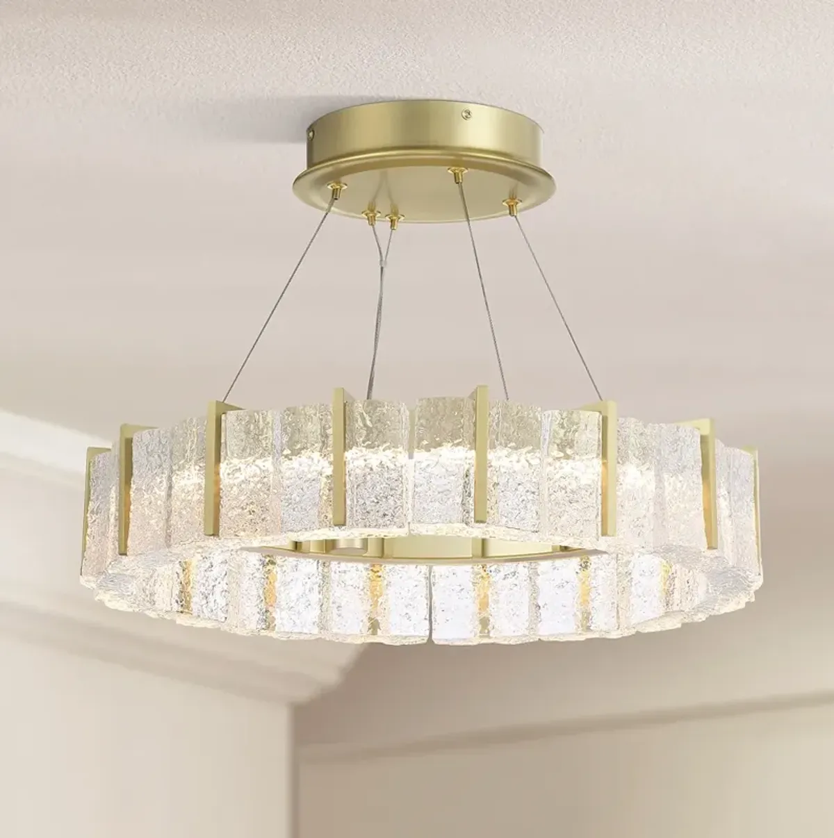 Minka Lavery Sevryn LED 19.57-in Soft Brass Semi-Flush with Glass Shade