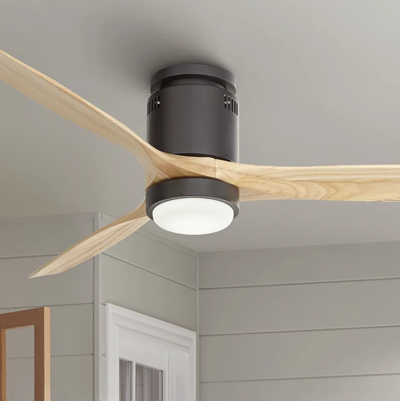 52" Windspun Matte Black-Natural LED DC Hugger Ceiling Fan with Remote