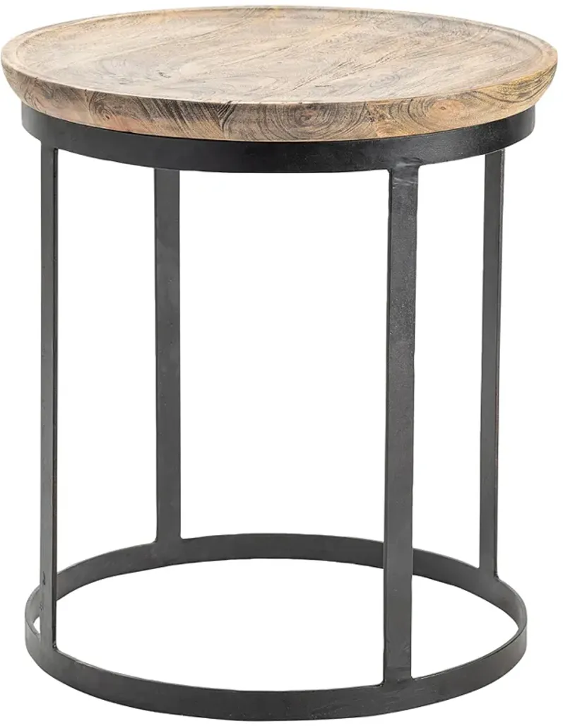 Bengal Manor 22" Wide Mango Wood and Black Iron Round End Table