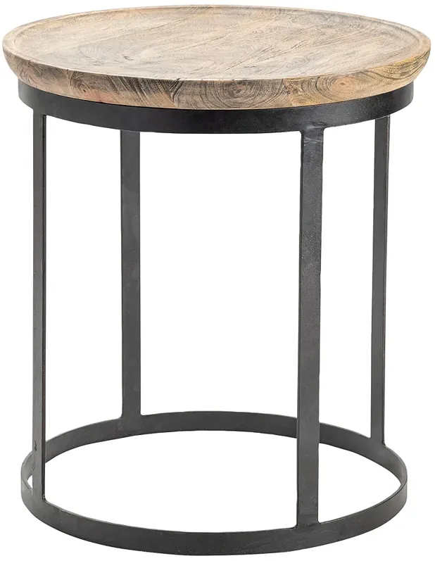 Bengal Manor 22" Wide Mango Wood and Black Iron Round End Table