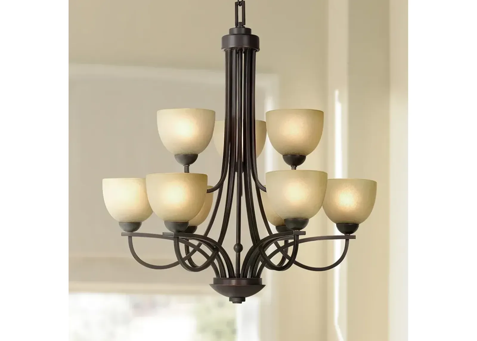 Franklin Iron Works Bennington 31" Two Tier Bronze 9-Light Chandelier