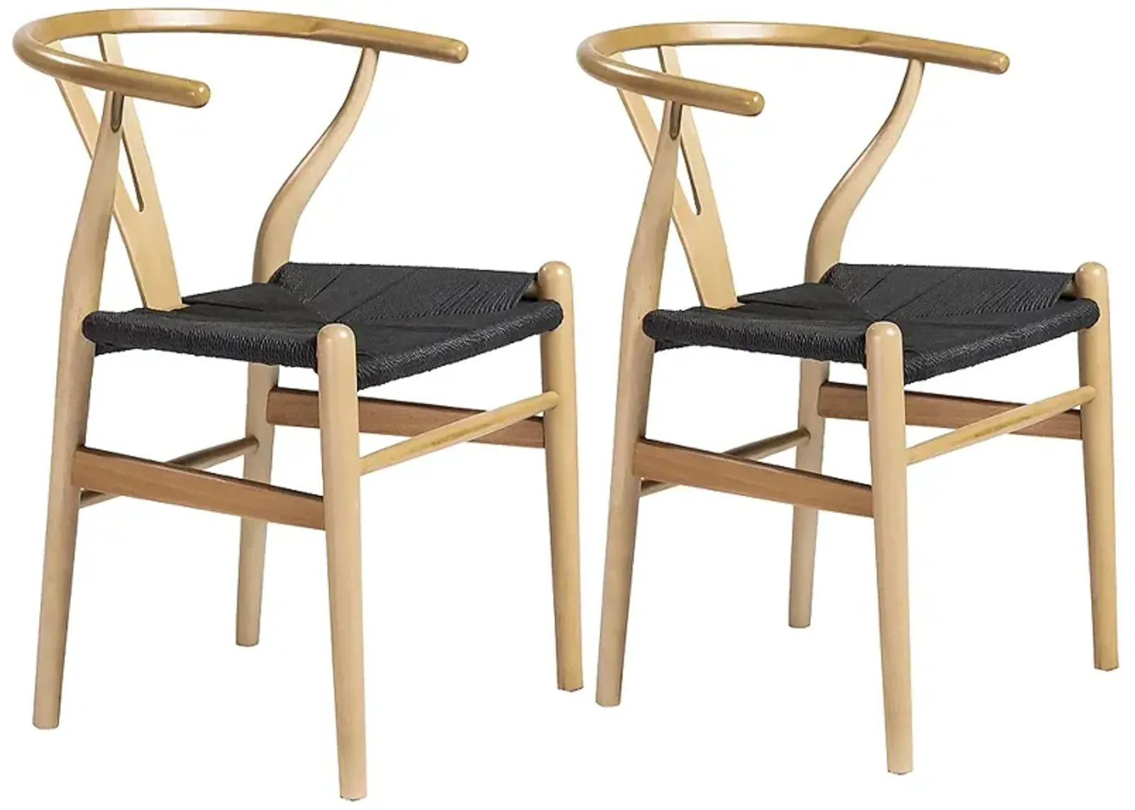 Evelina Natural Wood Side Chairs Set of 2 with Black Seat