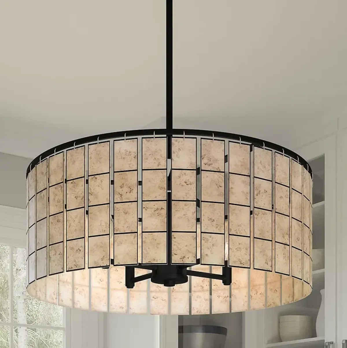 Quoizel Seigler 22" Wide Matte Black 4-Light Drum Pendant