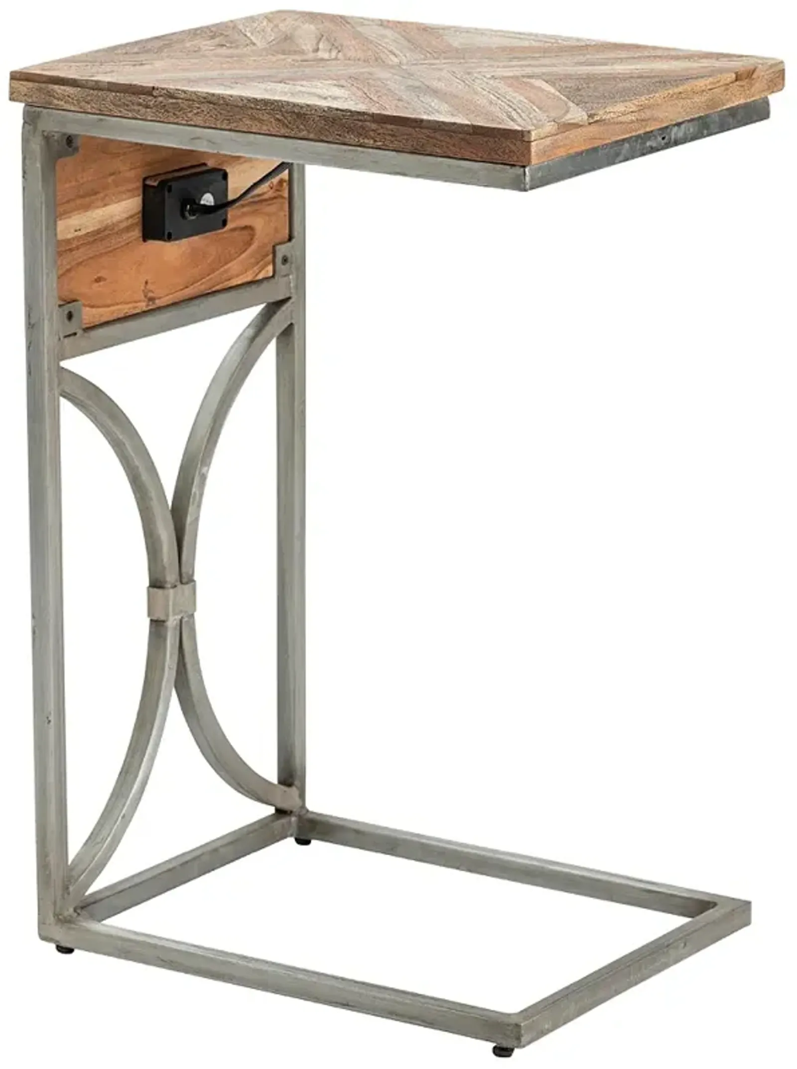 Bengal Manor 14" Wide Acacia Wood and Silver Side Table with USB Ports