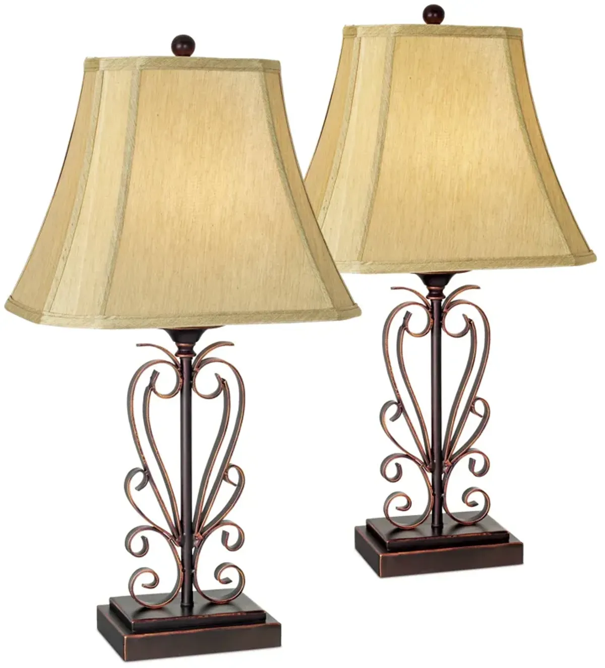 Franklin Iron Works Iron Scroll 26 1/2" Bronze Table Lamps Set of Two