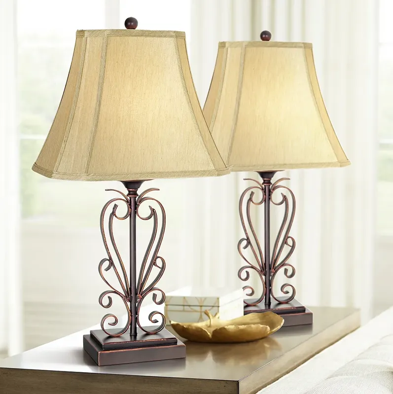 Franklin Iron Works Iron Scroll 26 1/2" Bronze Table Lamps Set of Two