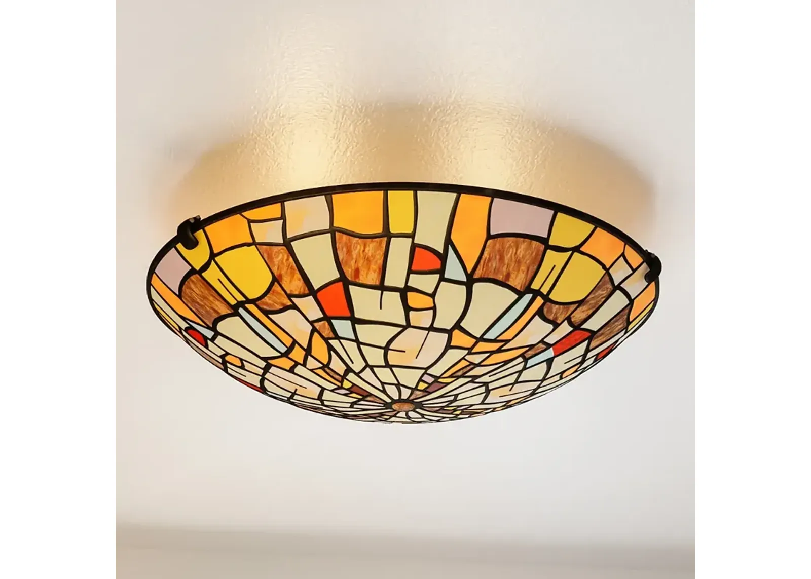 Quoizel Stinson 16 1/2"W Black Tiffany Glass Ceiling Light