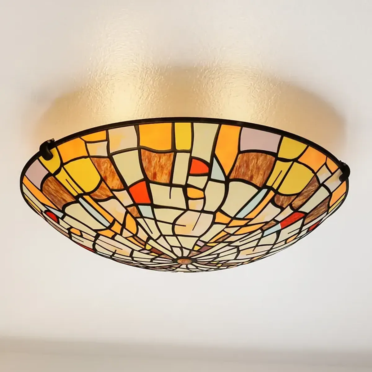 Quoizel Stinson 16 1/2"W Black Tiffany Glass Ceiling Light