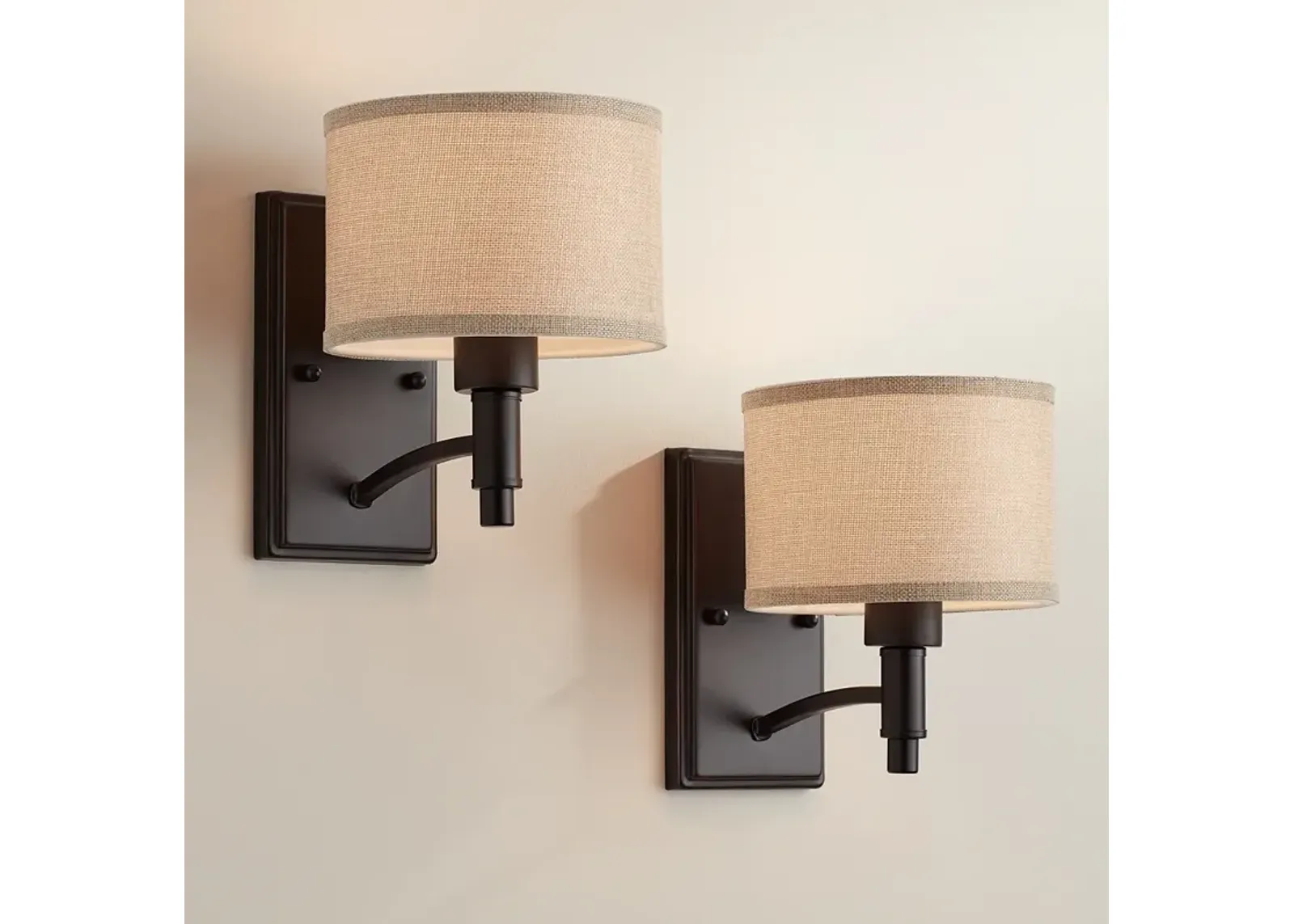 Franklin Iron Works La Pointe 9" Linen and Bronze Wall Sconce Set of 2