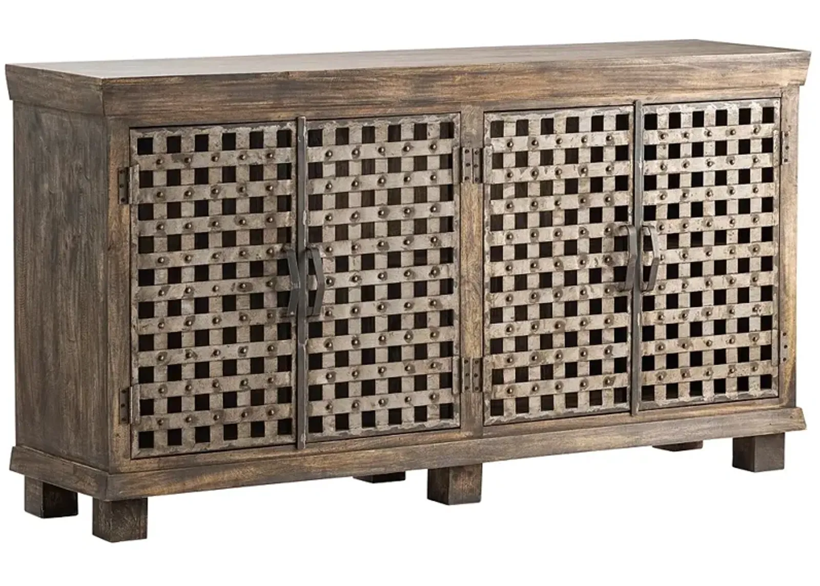 Bengal Manor 72" Wide Mango Wood and Iron Lattice 2-Shelf Sideboard