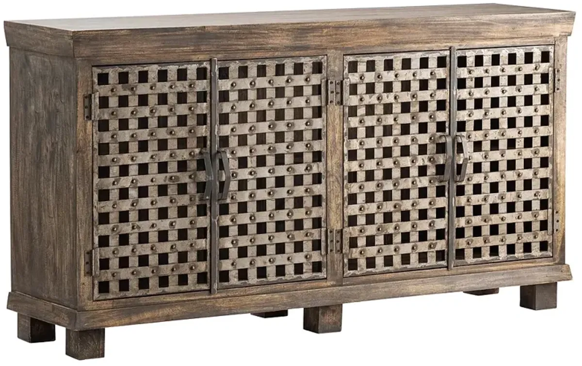 Bengal Manor 72" Wide Mango Wood and Iron Lattice 2-Shelf Sideboard