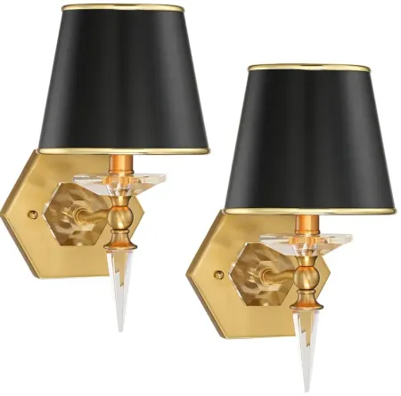 Manhattan 13" High Black and Brass Crystal Wall Sconce Set of 2