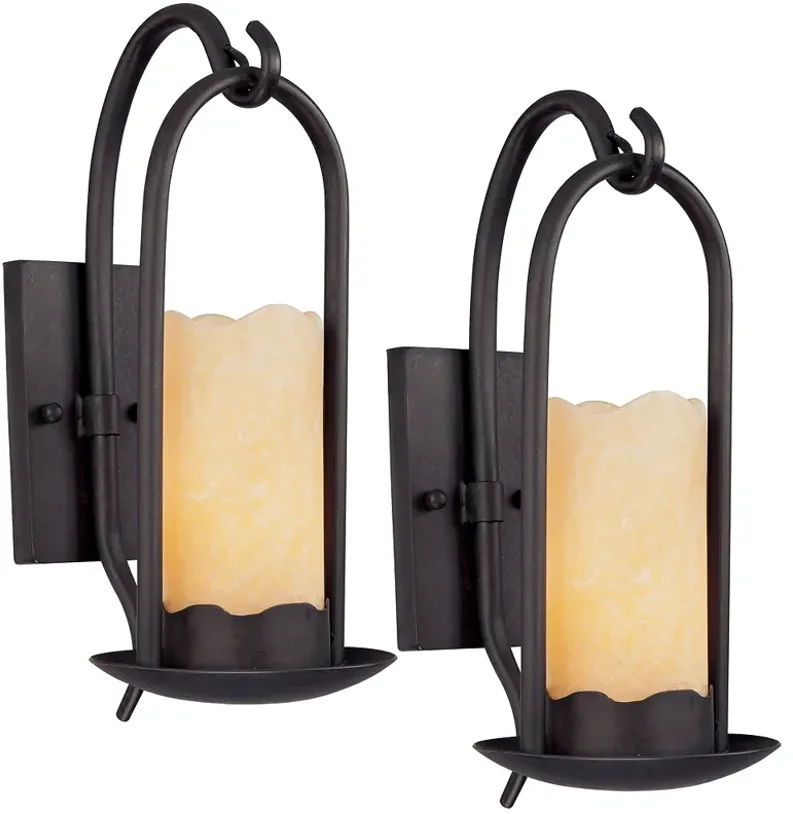 Franklin Iron Rustic Onyx 14 1/2" Faux Candle Wall Sconces Set of 2