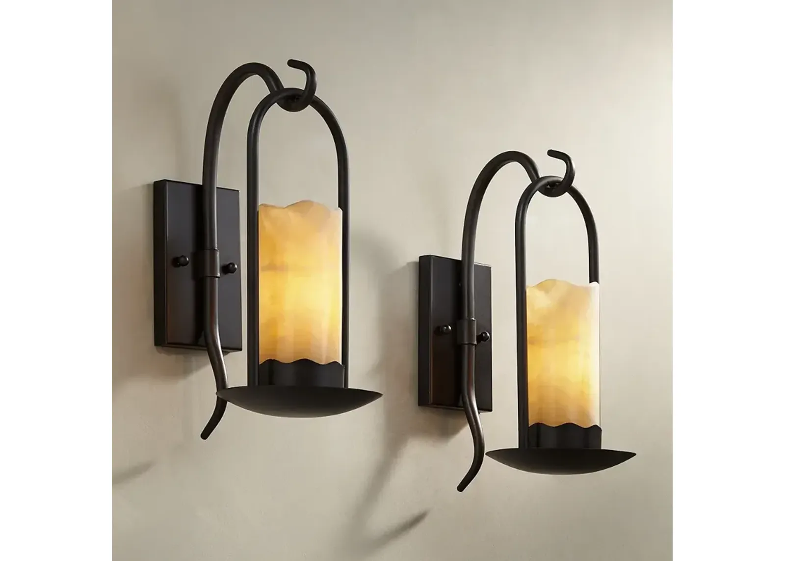 Franklin Iron Rustic Onyx 14 1/2" Faux Candle Wall Sconces Set of 2