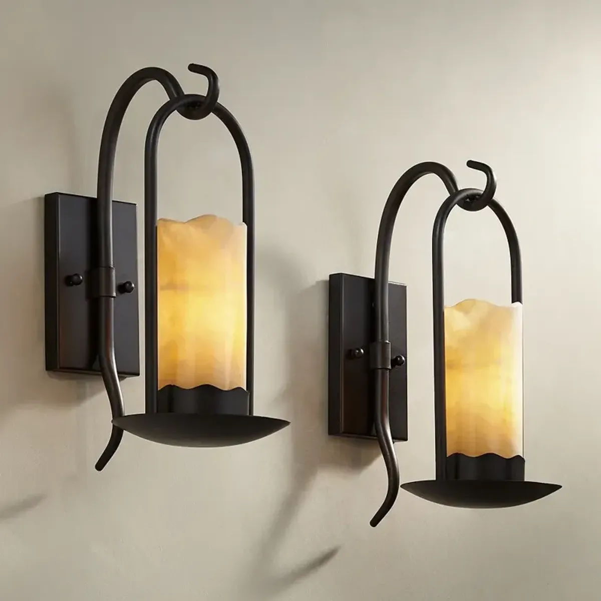 Franklin Iron Rustic Onyx 14 1/2" Faux Candle Wall Sconces Set of 2