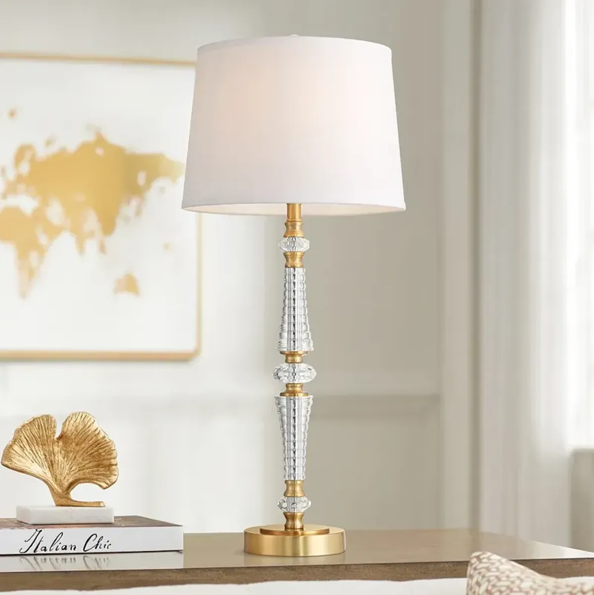 Vienna Full Spectrum Gracie 32" High Brass and Crystal Table Lamp