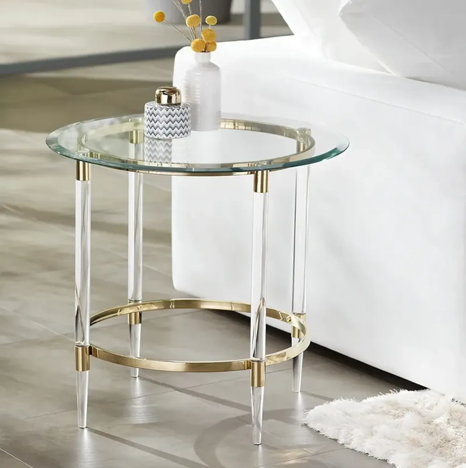 55 Downing Street Saarinen 24 1/4" Wide Gold and Glass Side Table