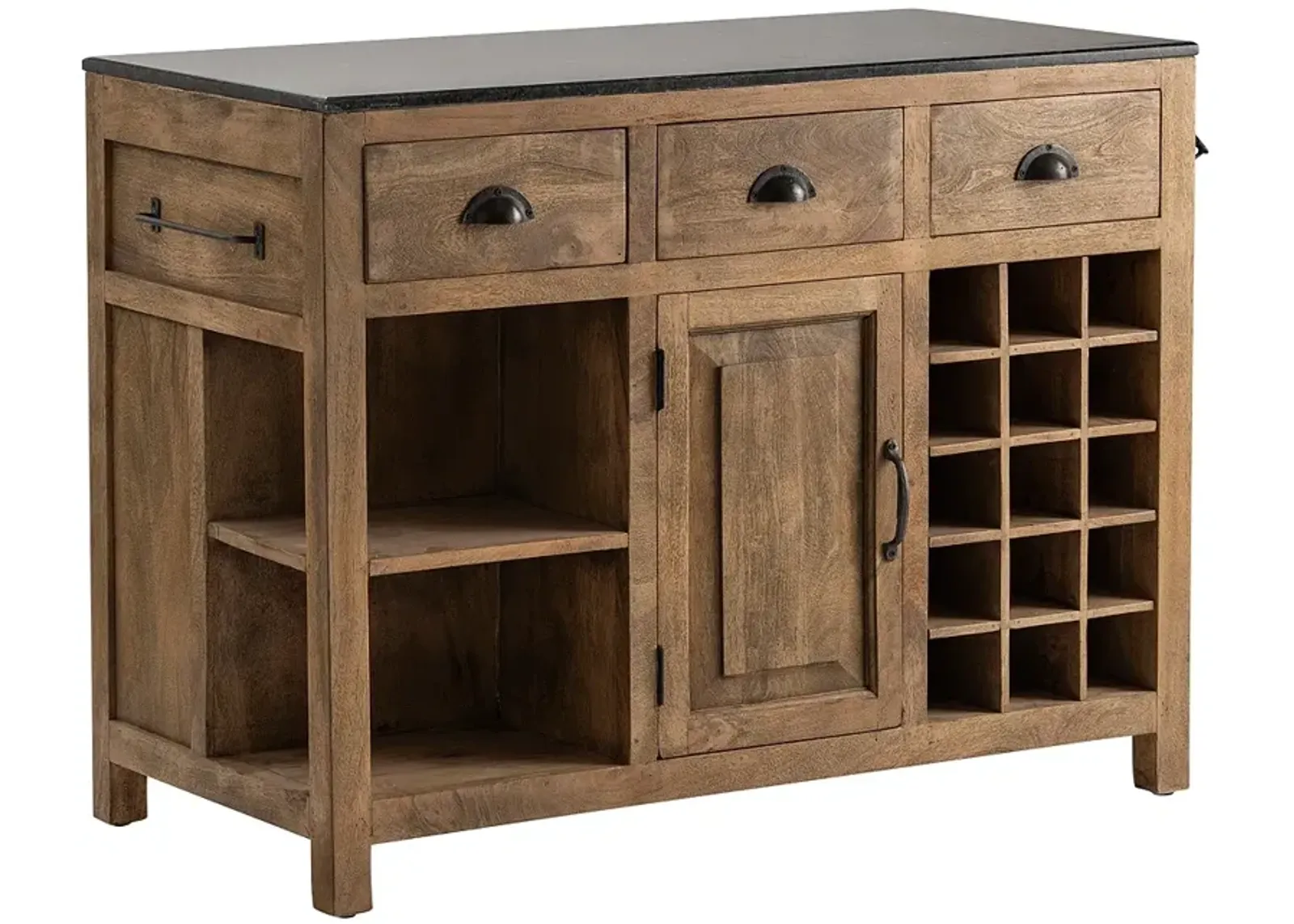 Bengal Manor 46 1/2"W Mango Wood and Granite 3-Drawer Kitchen Island